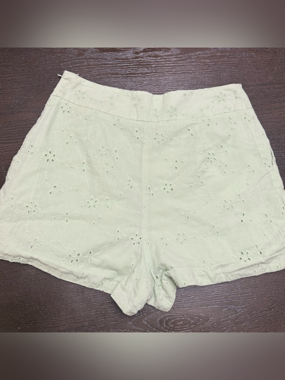 Zara Mint Eyelet High-Waist Shorts